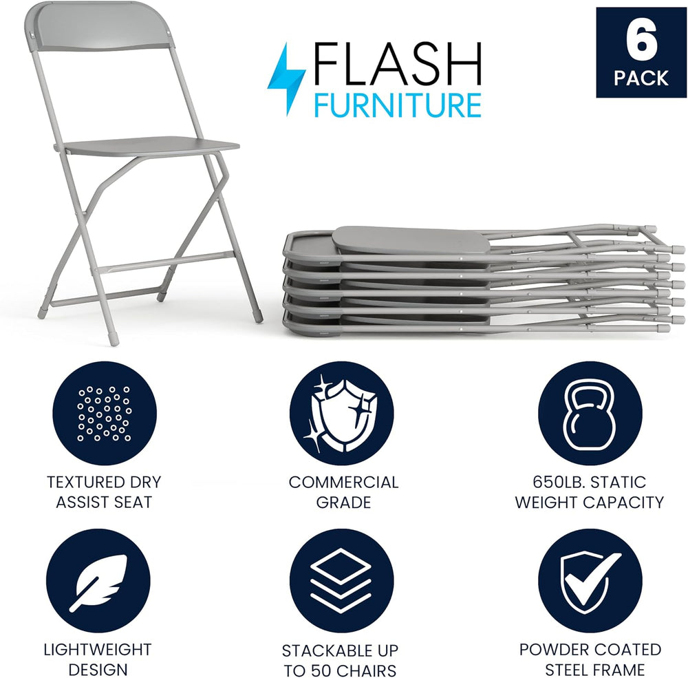 Flash Furniture Hercules Plastic Folding Event Chair, Gray, 6-Pack