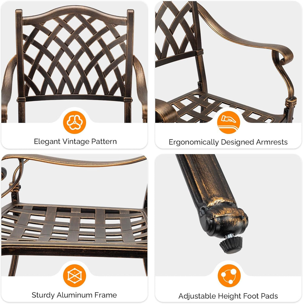 VINGLI Patio Chairs Set of 2 - Stackable Outdoor Cast Aluminum Dining Chairs ...