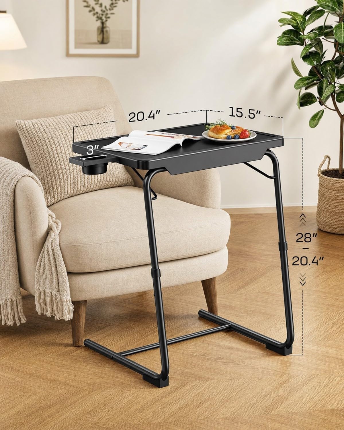 TV Tray - TV Table for Eating, Folding Table Trays with 6 Height & 3 Tilt Angle, TV Tray Table with Cup Holder, Dinner Tray for Eating or Working on Couch, Bed, Living Room, Home & Office