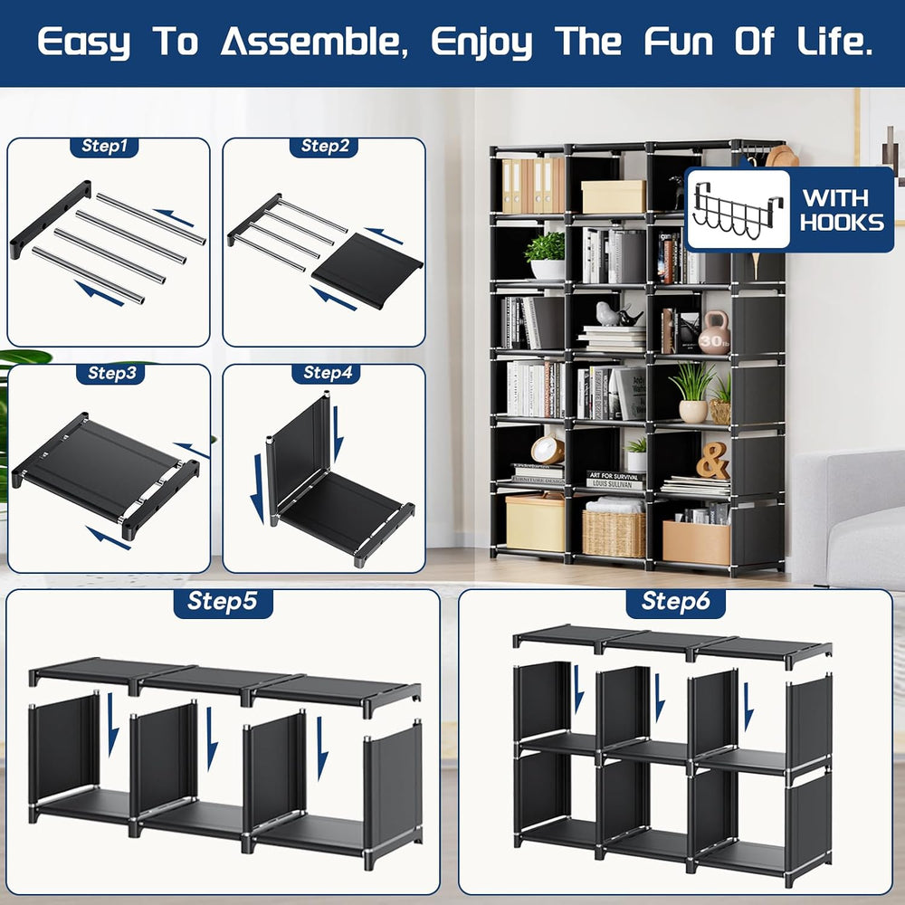 Mavivegue Book Shelf, 18 Cube Storage Organizer, DIY Bookcase, Metal Cube Boo...