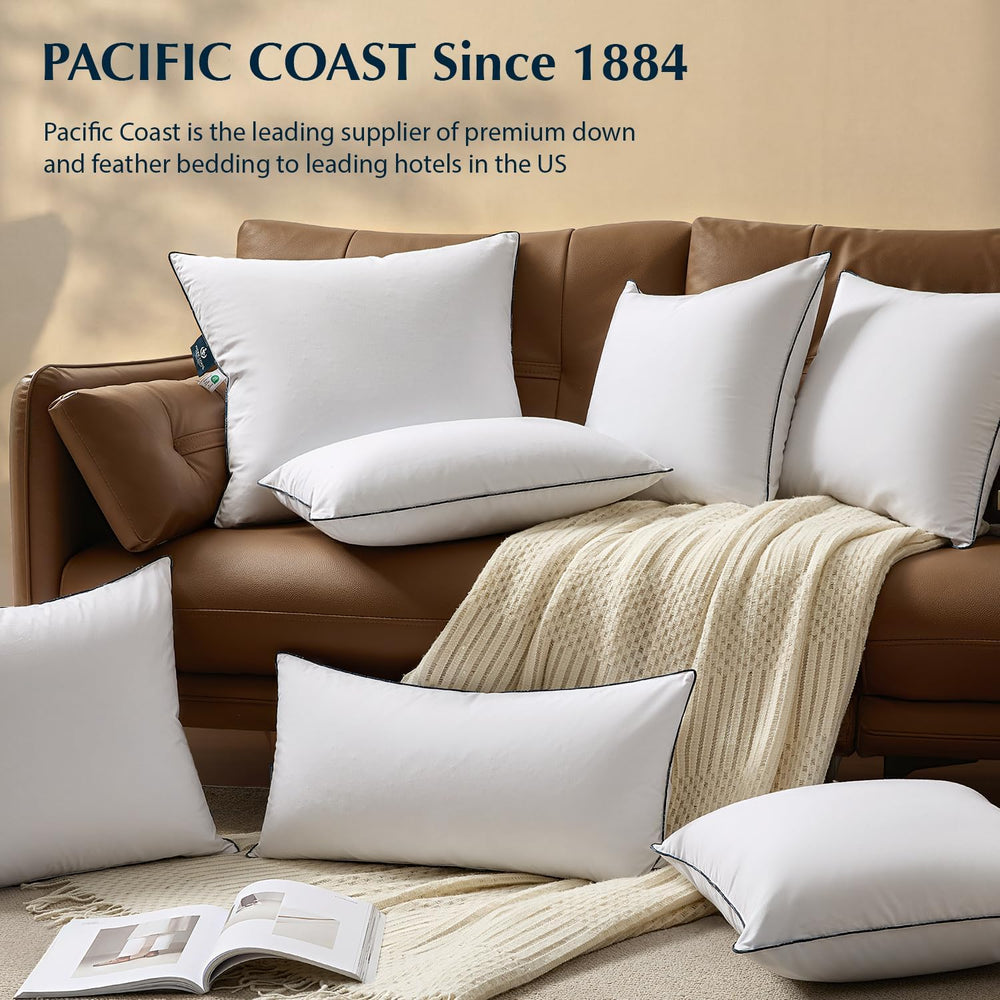 Pacific Coast Goose Feather Pillow Inserts 18x18 Set of 2, Down-Proof Throw P...