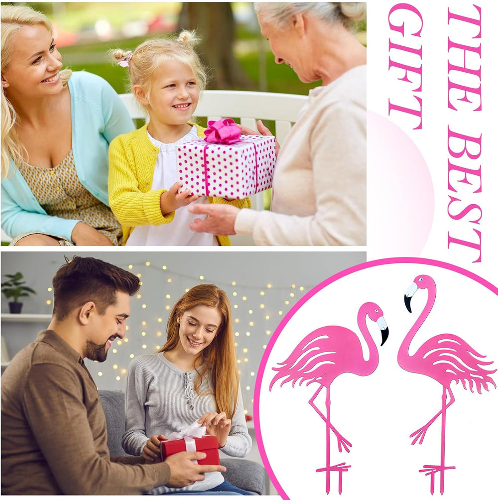 Riakrum 4 Pcs Flamingos Outdoor Yard Decor Pink Metal Flamingos