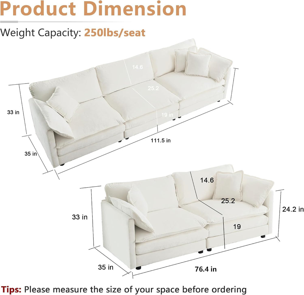 mikibama Luxury 2 Piece Cloud Couches Set, Modern Upholstered Chenille 3 Seat...