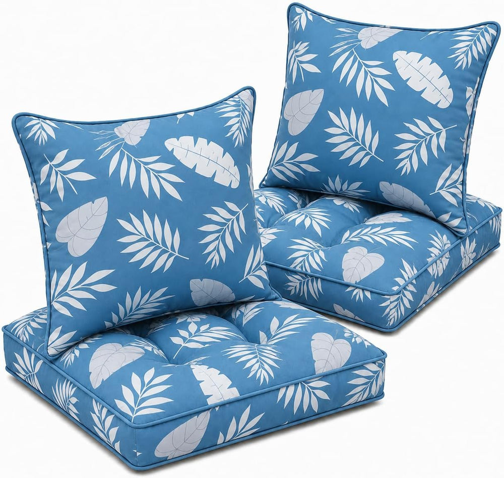 Outdoor Seat Cushions Set of 2 (Blue Leaf, 22"x22")