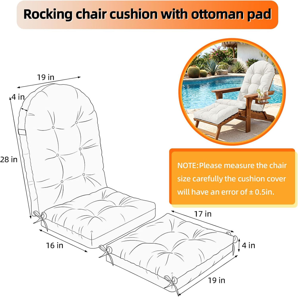 Rocking Chair Cushion Set, Ottoman Cushion Included,White