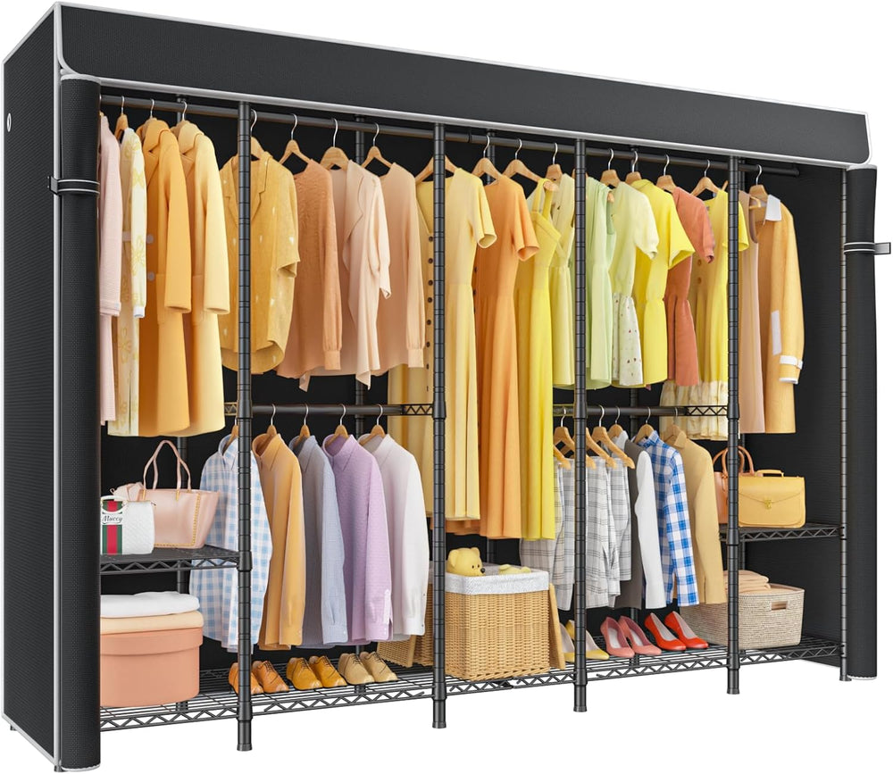 ULIFHOME H50C Clothes Rack with Cover, Large Covered Clothing Rack, Black