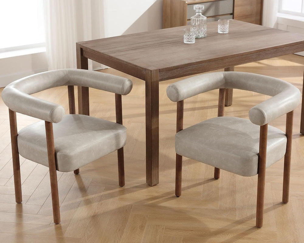 VESCASA Upholstered Dining Chairs with Natural Brush Wood Legs, Faux Leather ...
