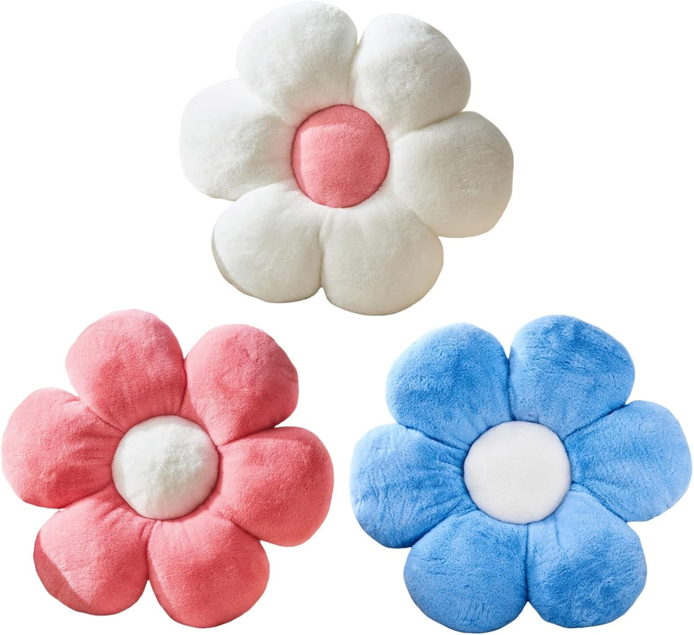 3PCS Flower Pillow Set,15.7In Daisy Pillow White Pink Blue