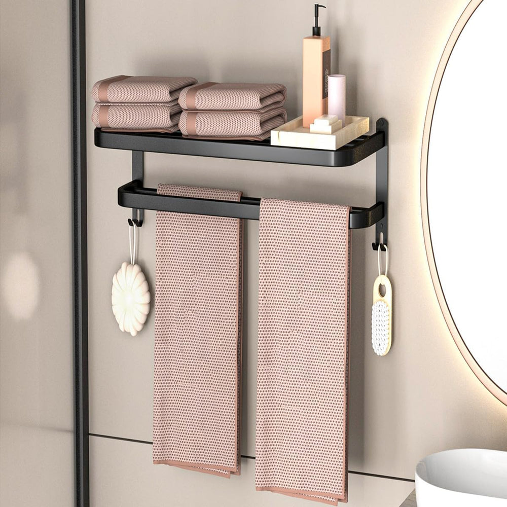 15 Inch Black Towel Racks for Bathroom Towel Shelf with Double Towel Bars Lav...