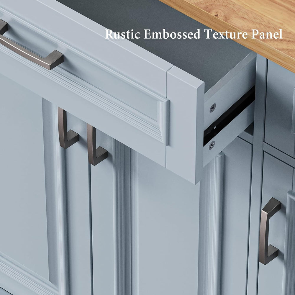 54" Gray Blue Kitchen Island with 3 Drawers, Drop Leaf and Wheels