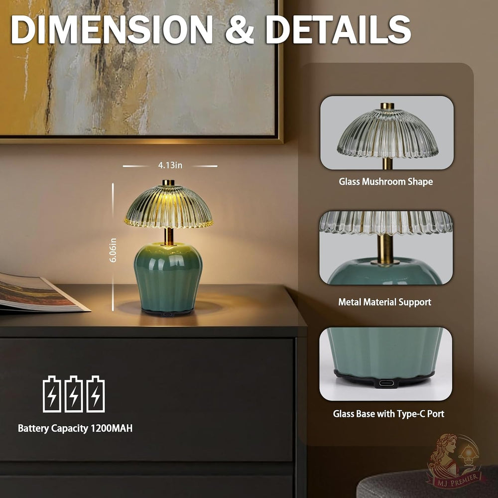 MJ PREMIER Rechargeable Table Lamp, Small Cordless Lamp with Timer, Green*2
