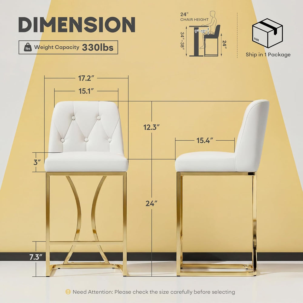 Ollega 24" White and Gold Counter Height Bar Stools Set of 2