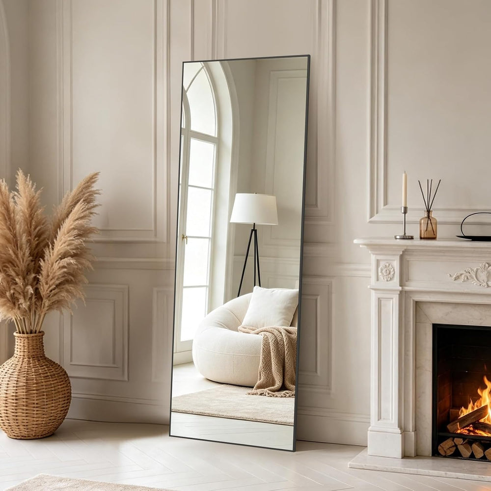 56"x18" Full Length Mirror, Black Aluminum Frame Standing Mirror