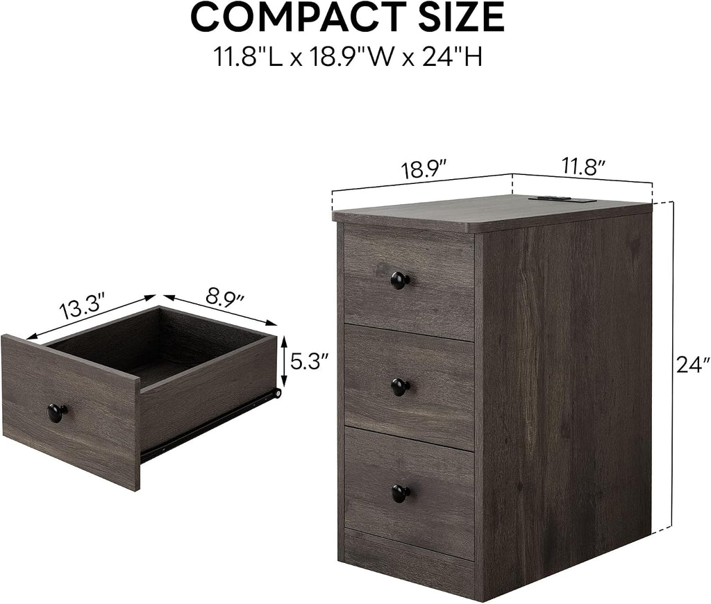 LIKIMIO Nightstand with Charging Station, 3 Drawers Modern for Bedroom