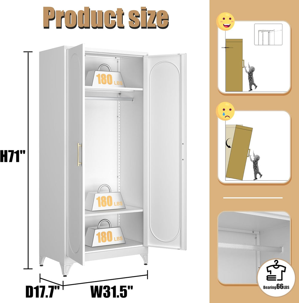 Armoire Wardrobe Closet with Hanging Rod and 2 Adjustable Shelves