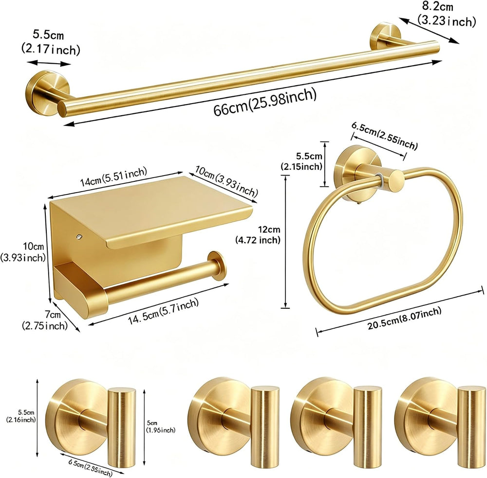 7-Piece Bathroom Hardware Accessories Set, SUS304 Towel Bar, Gold