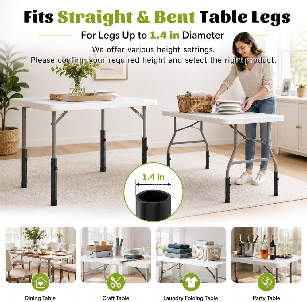 Folding Table Leg Extenders, 4-Level Adjustable Height Table Risers