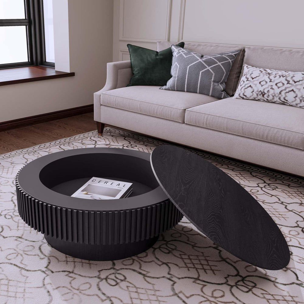 Round Coffee Table with Storage, Modern Wooden Coffee Table