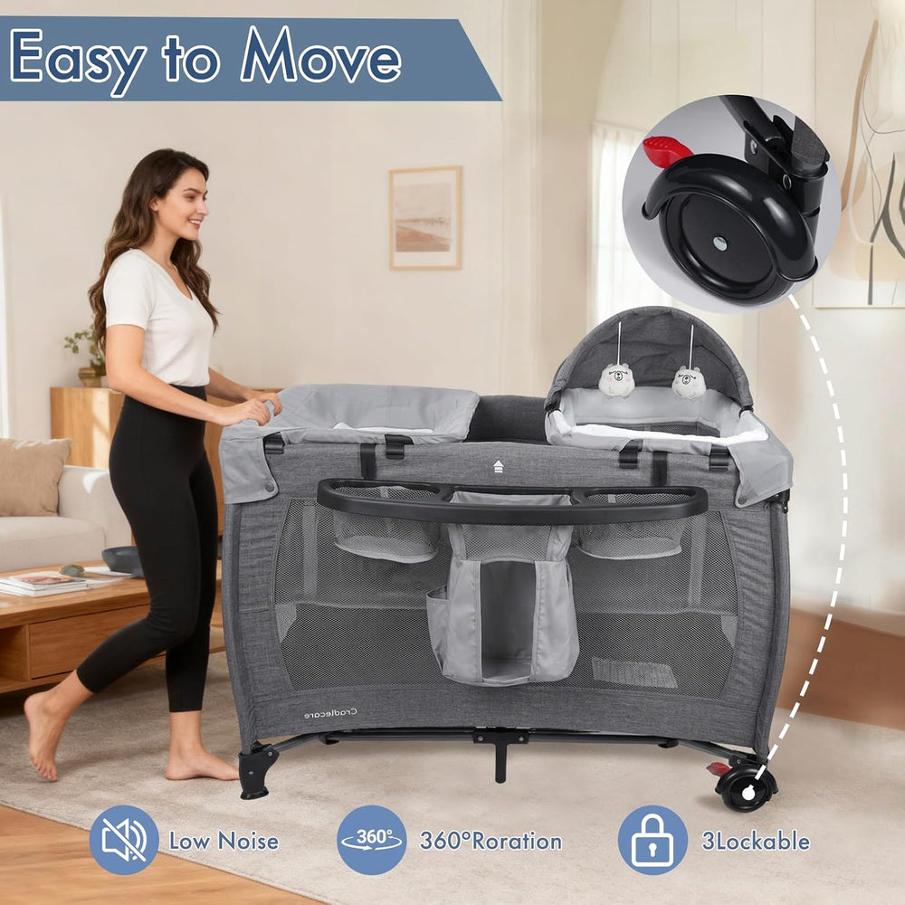 5-in-1 Pack and Play with Bassinet & Changing Table, Grey