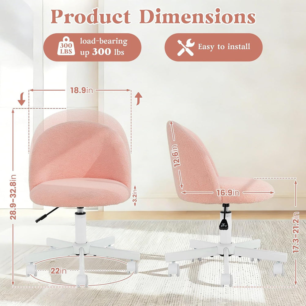 WAYTRIM Pink Vanity Chair with Wheels - Swivel Makeup Chair Small Computer Ch...