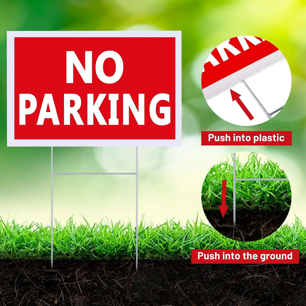 Blulu 16 Pcs 8 x 12 Inch No Parking Signs with Stakes, Red