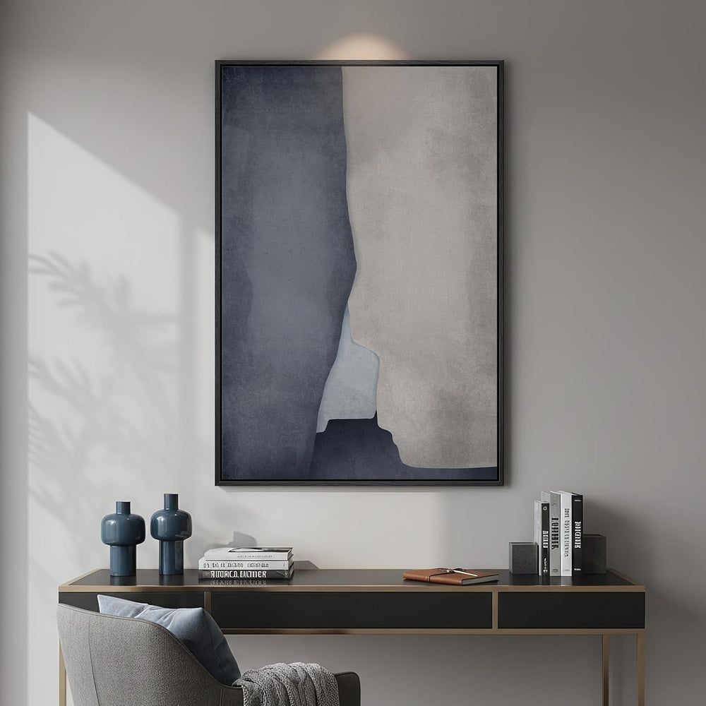 Large Framed Blue Gray Modern Abstract Wall Art, 1 Piece 24x36 In