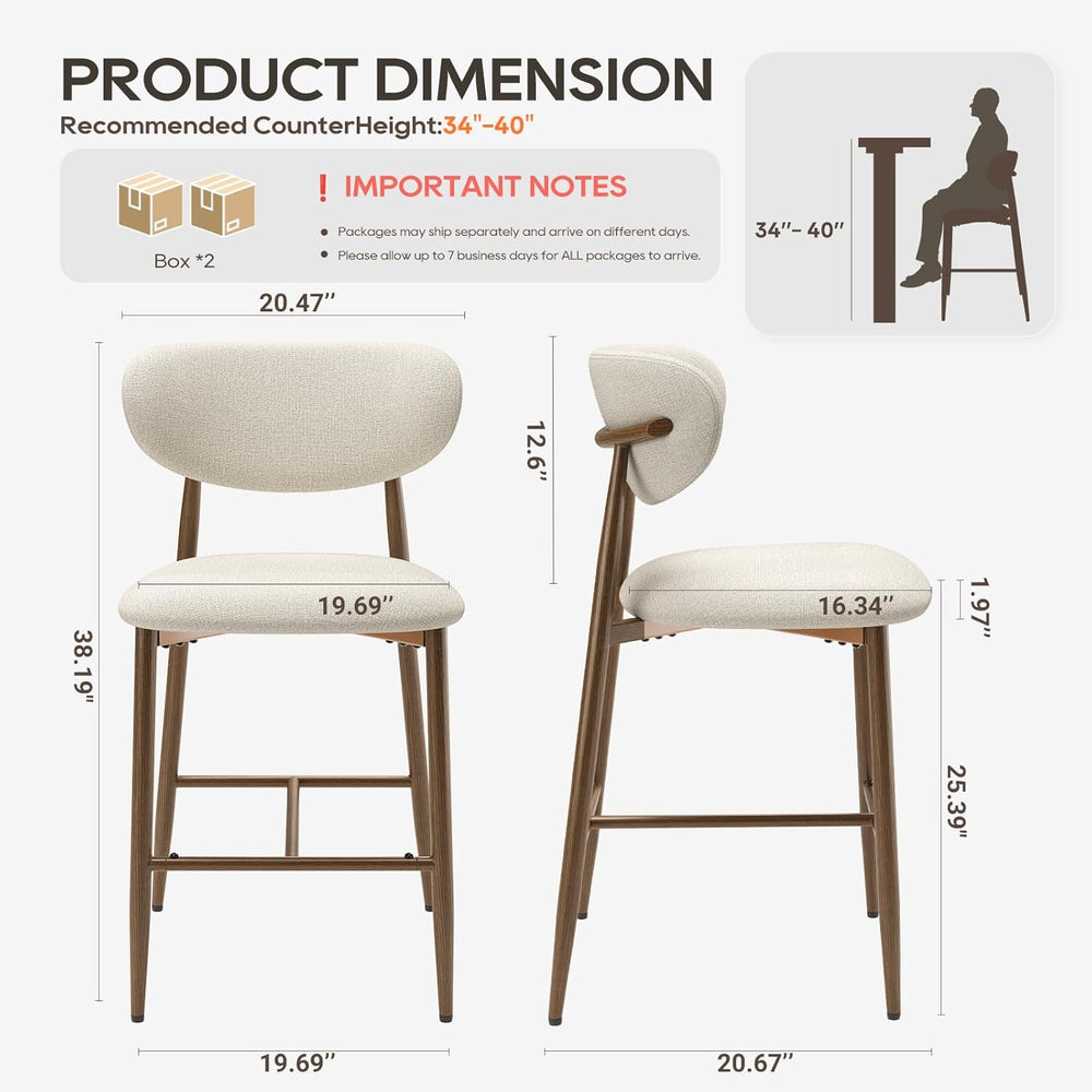 MALOL Upholstered Bar Stools Set of 3, Beige