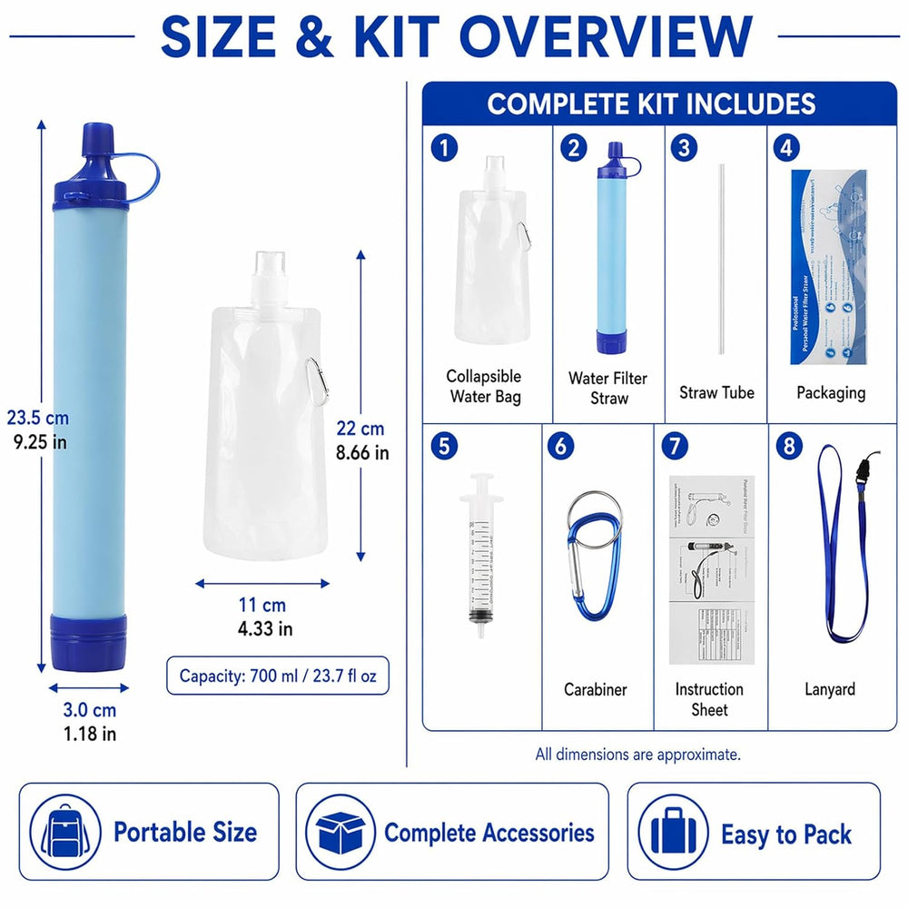 Emergency Water Filter Straw, Portable, Lightweight, for Hiking, Camping, Tra...