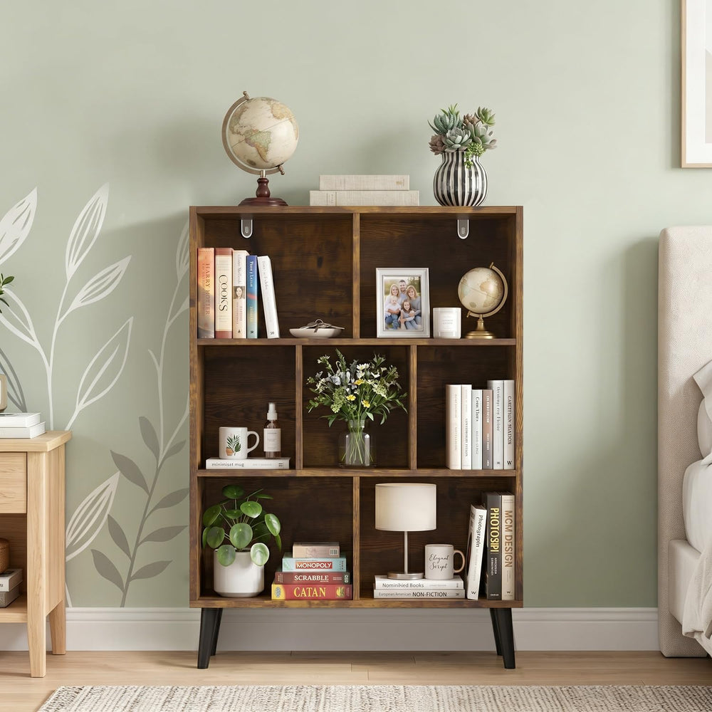 7 Cube Storage Organizer Shelf，Open Cube Bookshelf with Legs