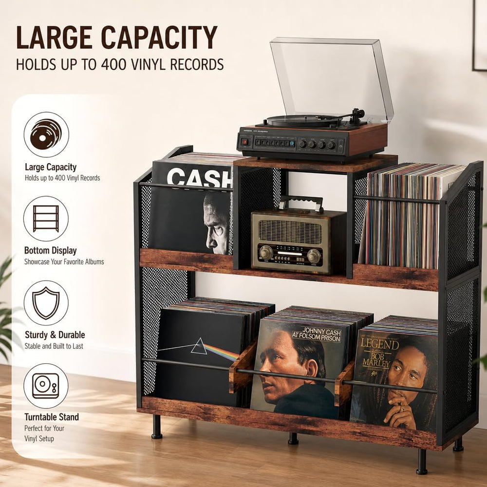 KirKical 3-Tier Large Capacity Record Player Stand, Holds Up to 400 Albums