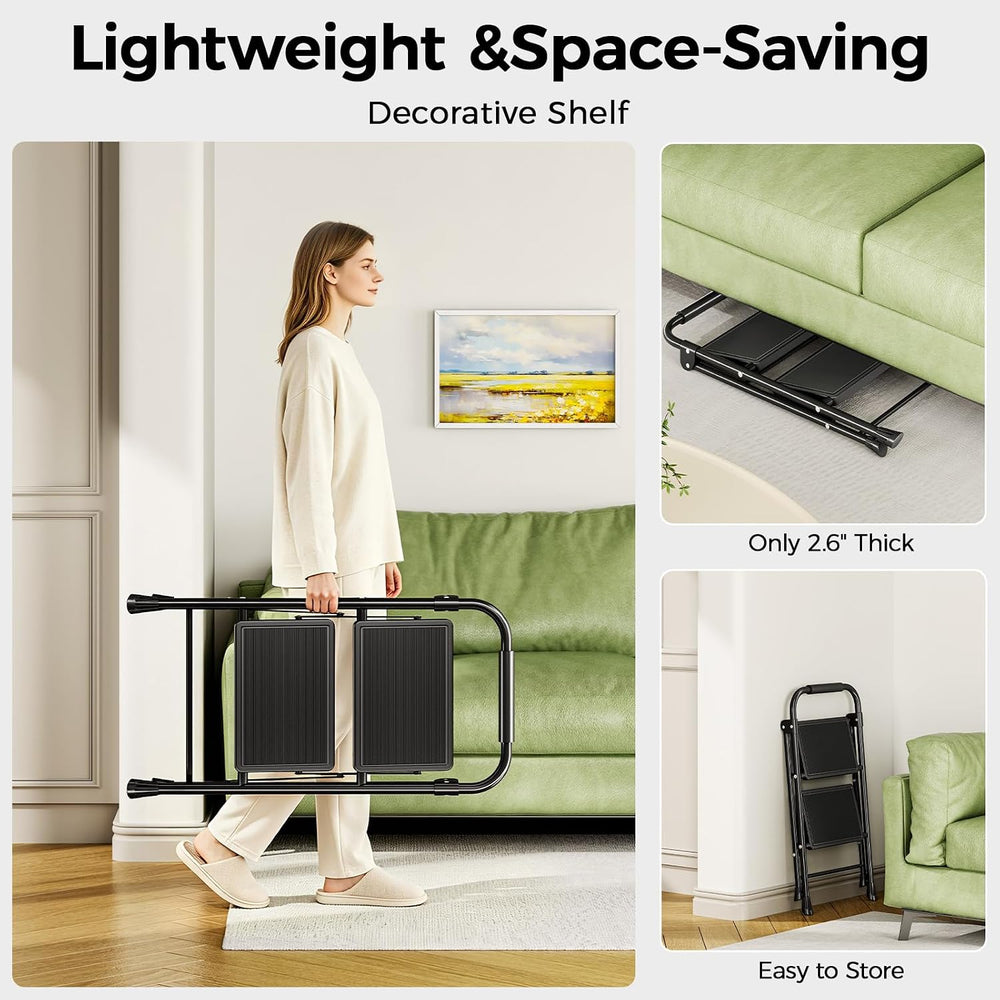 KINGRACK 2 Step Ladder Folding Step Stool with Handrail for Kitchen Black