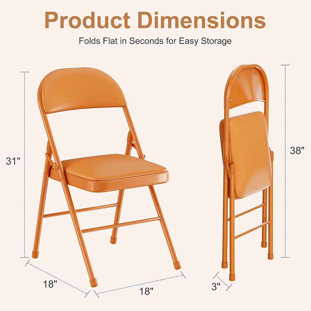 VECELO Folding Chairs Set of 2, Faux Leather Padded, Orange