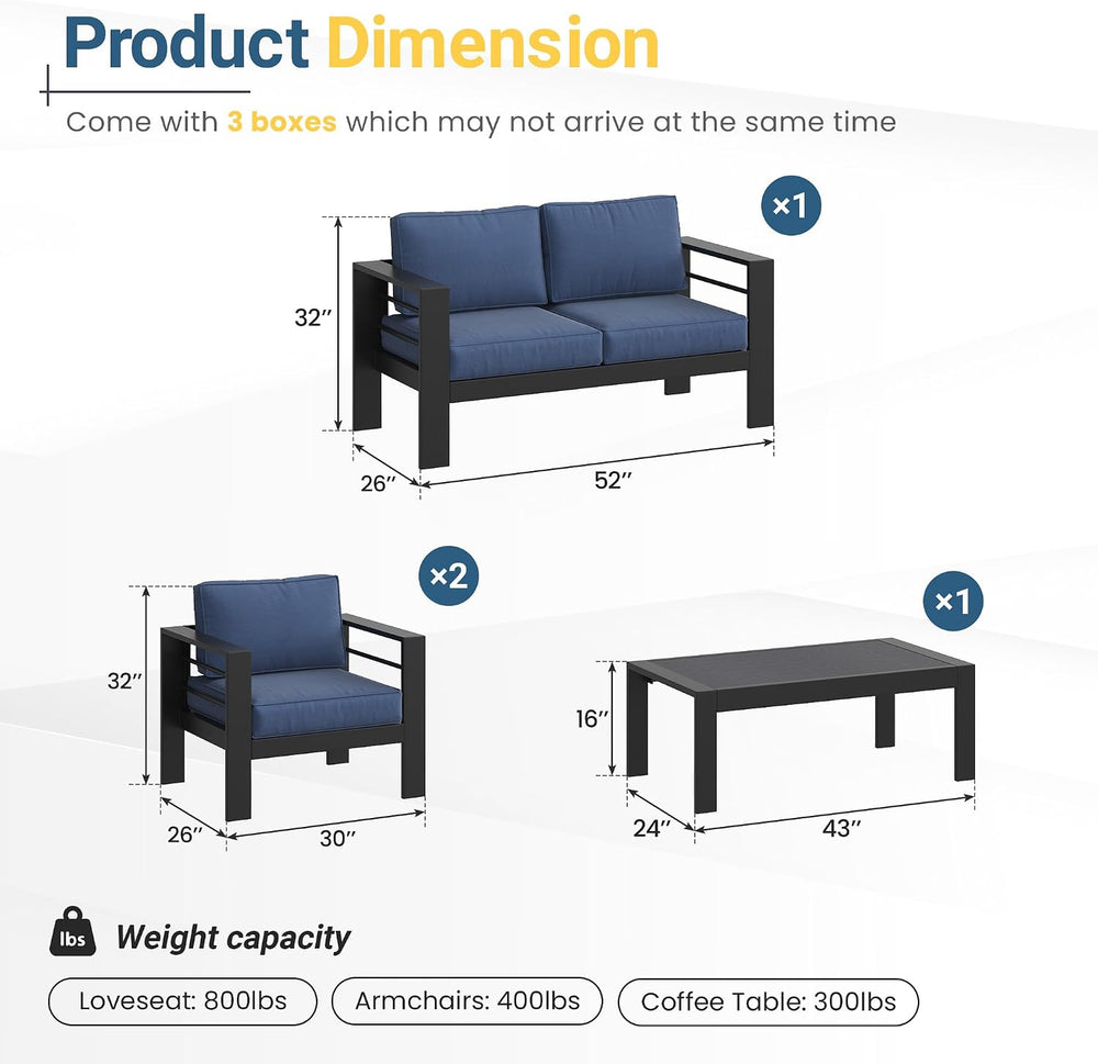 Wisteria Lane Aluminum Patio Furniture Set for All Weather, Oversized Metal O...