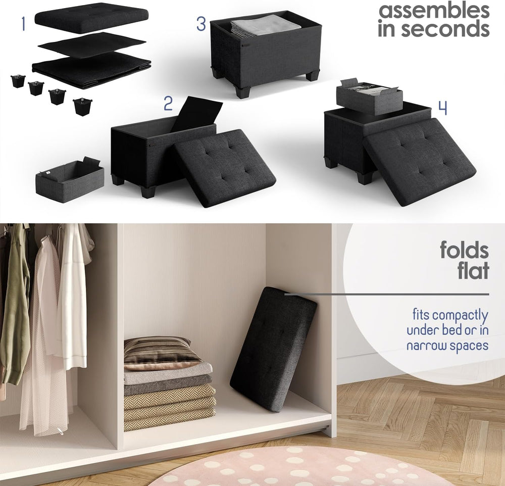 Storage Ottoman Cube with Small Bin, 16-in Square Ottoman with Storage for Li...