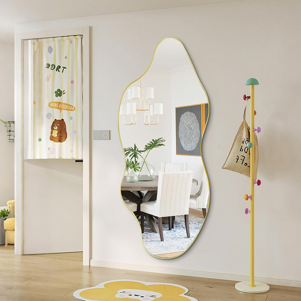 59"x30" Large Irregular Wall Mirror, Gold Frameless Mirror
