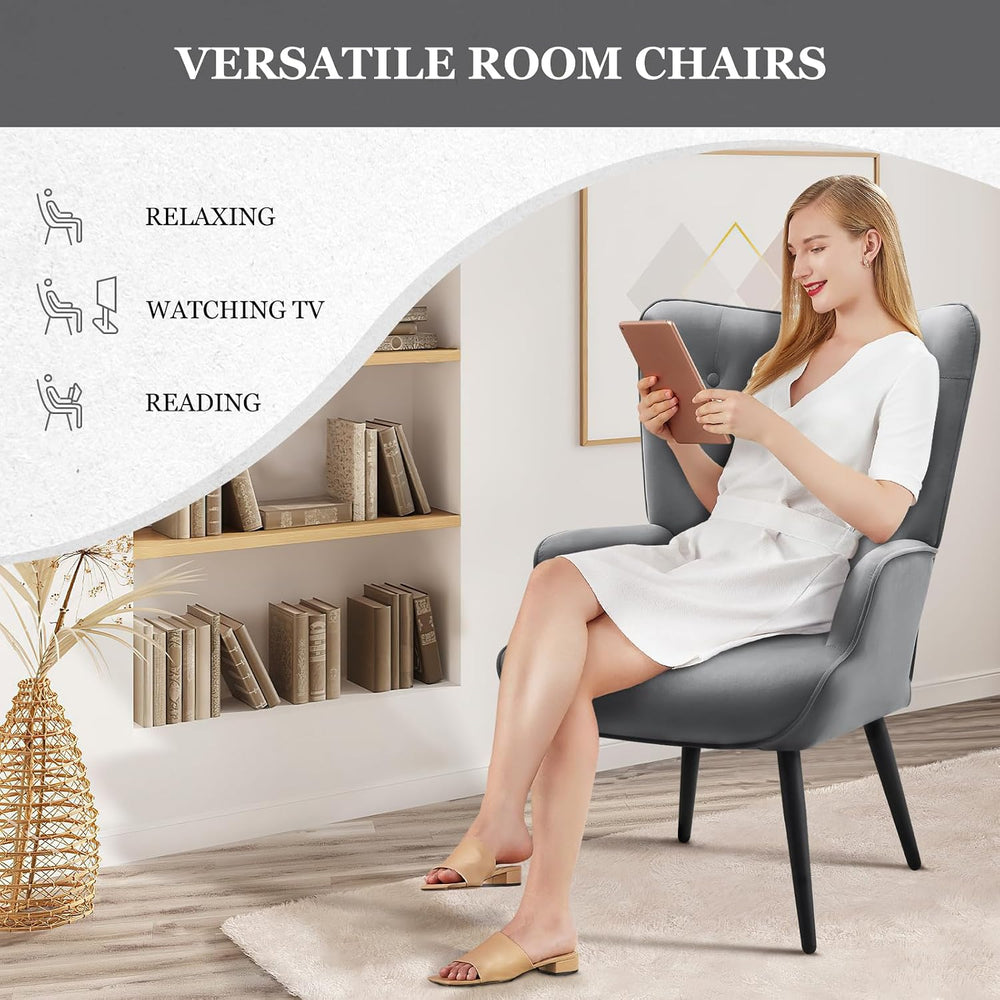 Furnimart Accent Chairs Set of 2, Grey Velvet Chair Reading Chair Armchair wi...