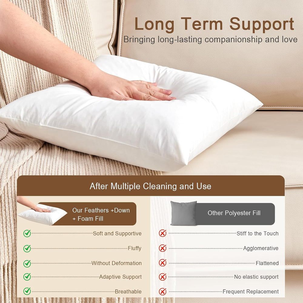 Organic Feather Down Throw Pillow Inserts 18x18 Inch Set of 2