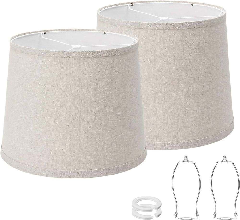 Drum Lampshades Set of 2, 11" Top x 13" Bottom x 10" High, Bei...