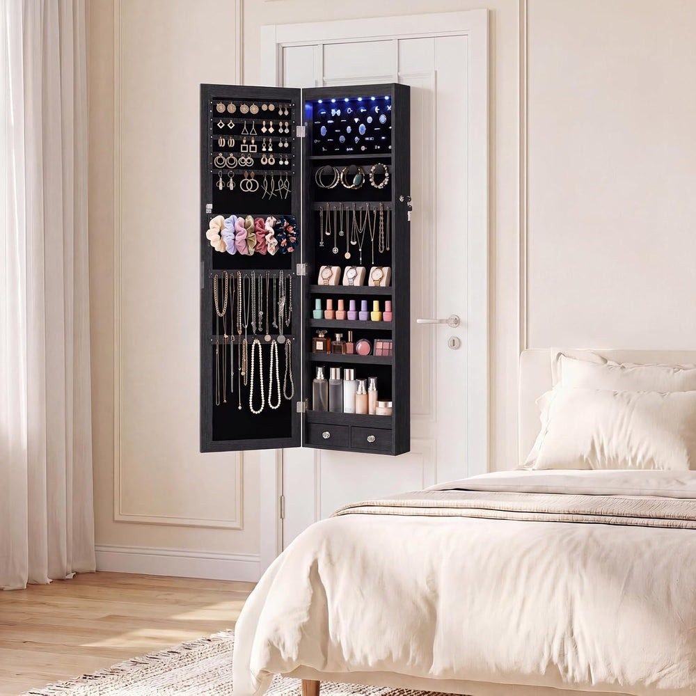 DUMOS 6 LEDs Mirror Jewelry Organizer Cabinet, Jewelry Armoire, 47.2 Inch