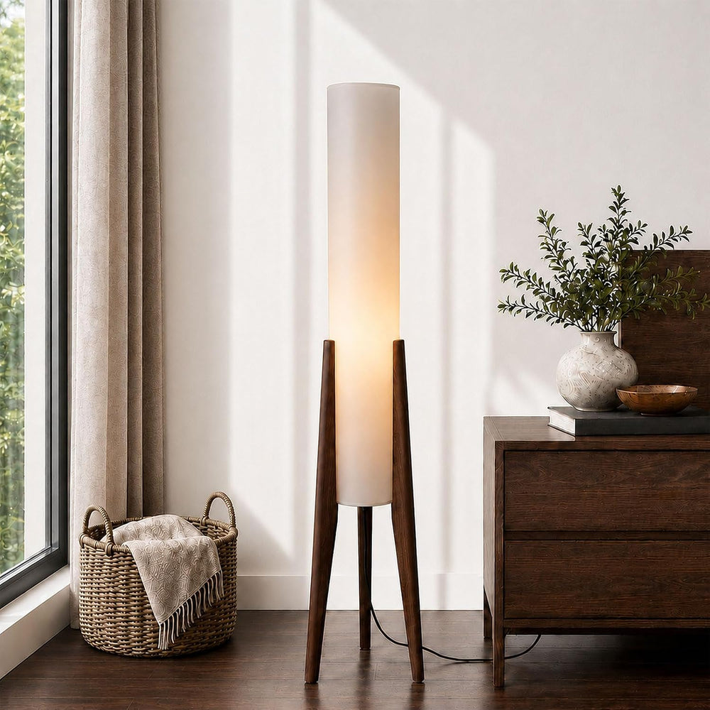 Wabi-Sabi 50" Wood Tripod Floor Lamp with Paper Lantern Inspired