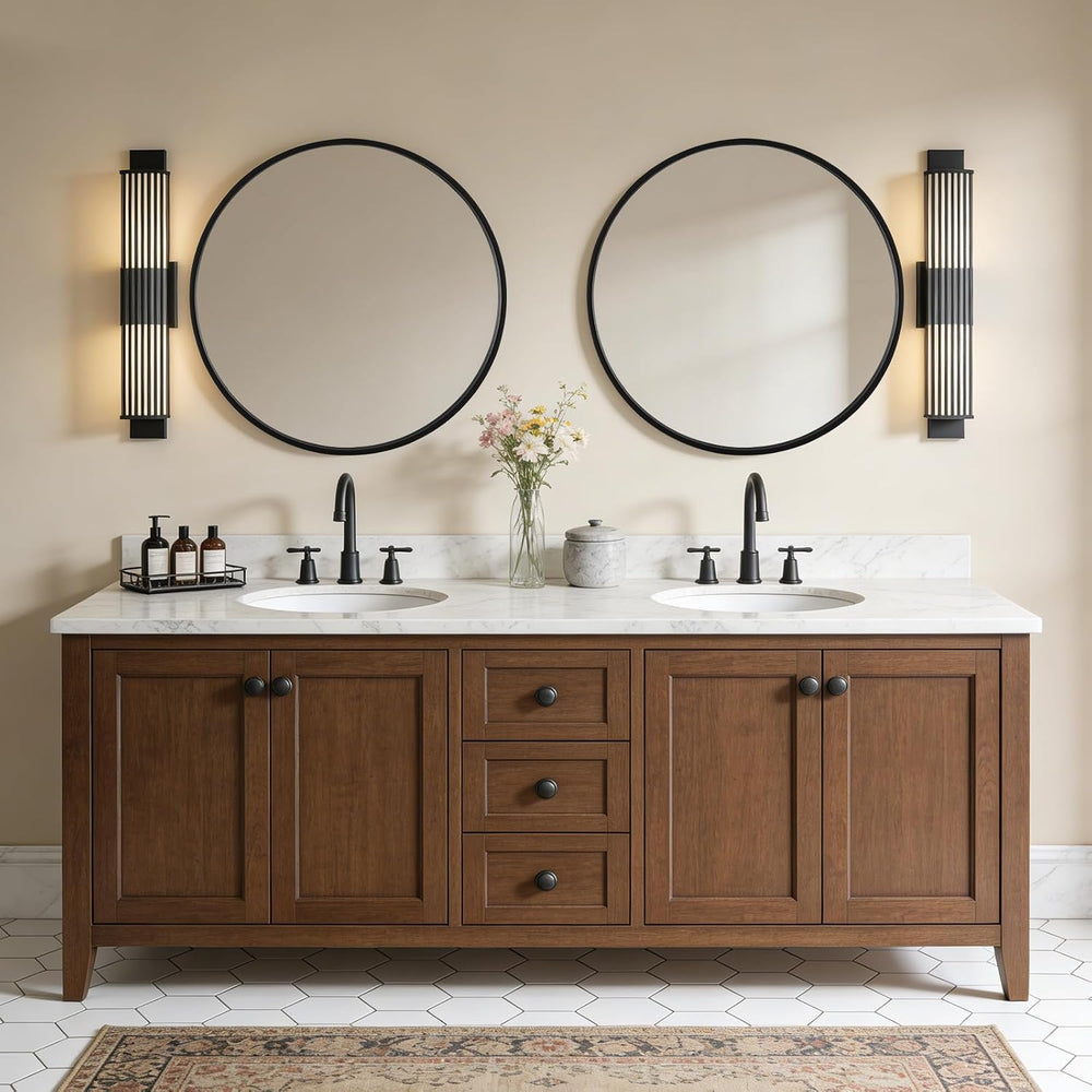 WallBeyond Black Round Mirror Wood Framed 28 inch Circle Wall Mirror for Bath...
