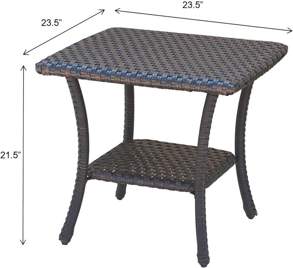 Rilyson Patio Tables Outdoor Coffee Table - Wicker Rattan Side Tables with 2-...