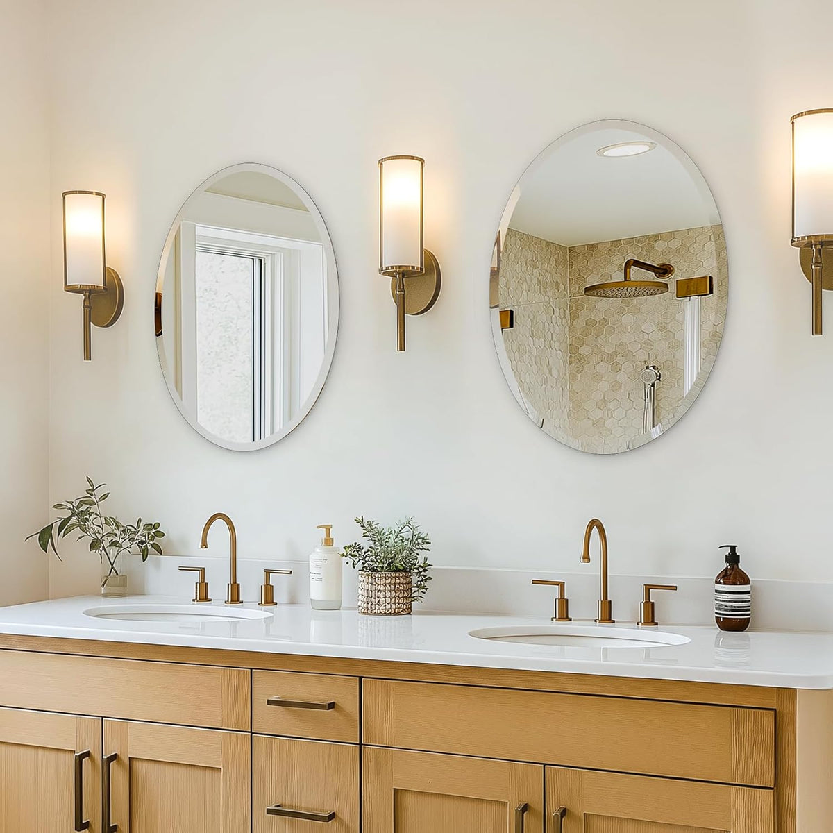USHOWER Bathroom Mirror for Over Sink, 20x28 Inch Oval Frameless Mirror