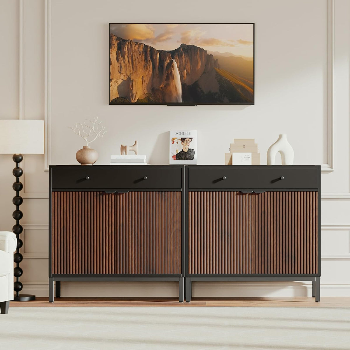 Mericonia Sideboard Buffet Cabinet Storage, Modern Console Fluted Credenza