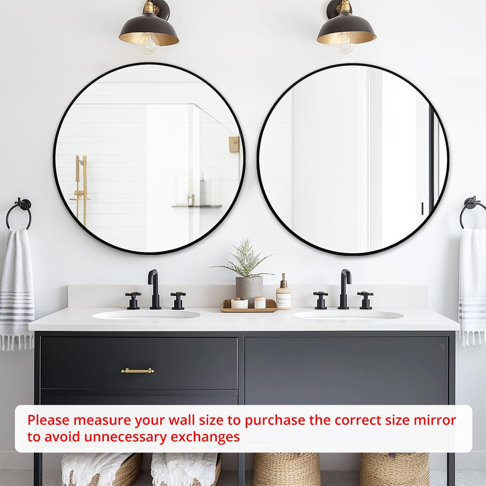 Black Round Mirror 30 Inch, Wall Circle Mirror for Bathroom, Matte Framed