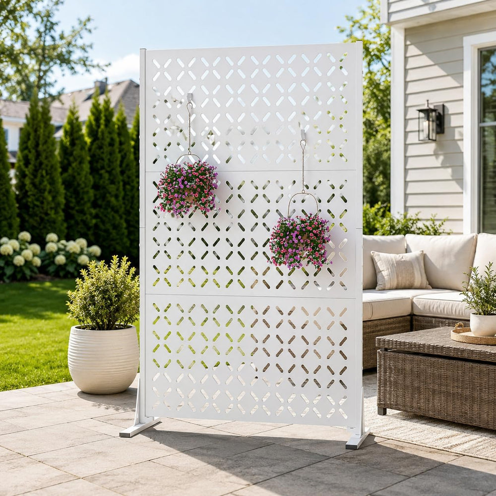 72" Outdoor Privacy Screen, Freestanding Metal Fence Panel for Patio Deck
