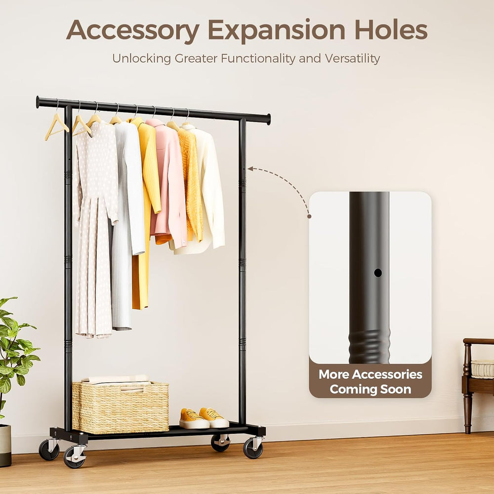 Clothes Rack, Rolling Clothing Rack for Hanging Clothes, Portable Coat Rack