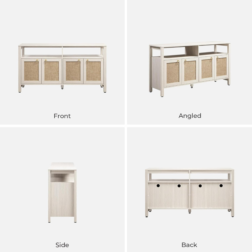 SICOTAS White Rattan TV Stand Entertainment Center Cabinet with 4 Doors