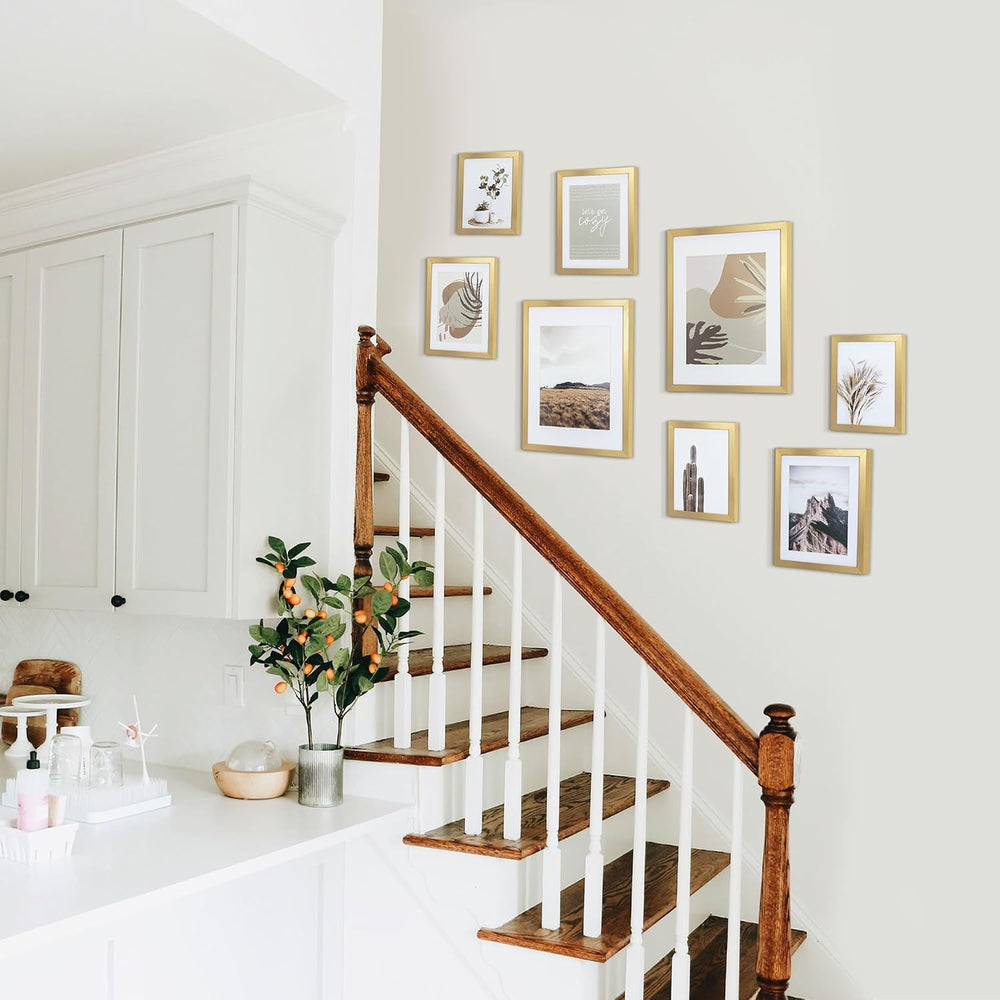 ArtbyHannah Gallery Wall Frame Set, 8 Pack Neutral Wall Decor, Gold, Large