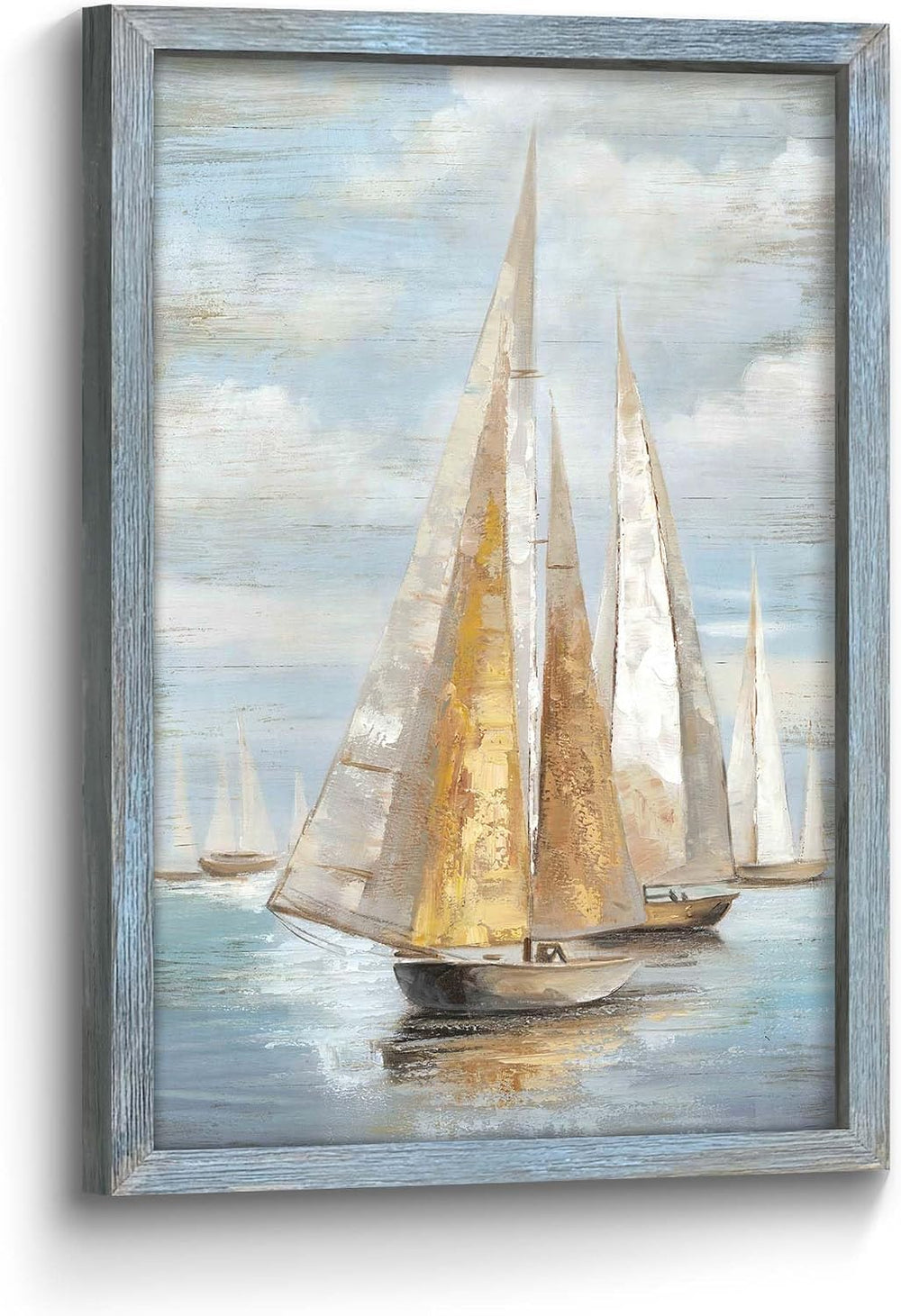 Ocean Sailboat Seascape Wall Art: Rustic Sea Boat Wooden Framed Scenery Paint...